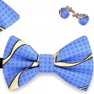 Set papion barbati, batista, butoni albastru ciel, Imprimeu grafisme